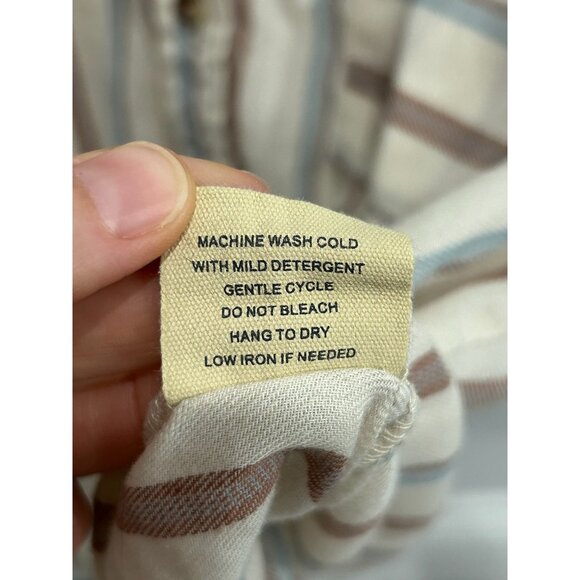 Love Notes Womens Sz Large Striped Button-Down Cropped Shirt Beige Blue Brown - Picture 8 of 10